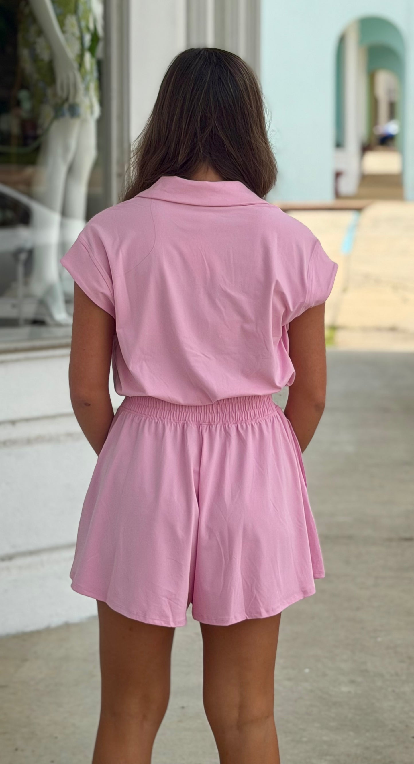 Butter Soft Collar Tennis Romper, Sugar Pink