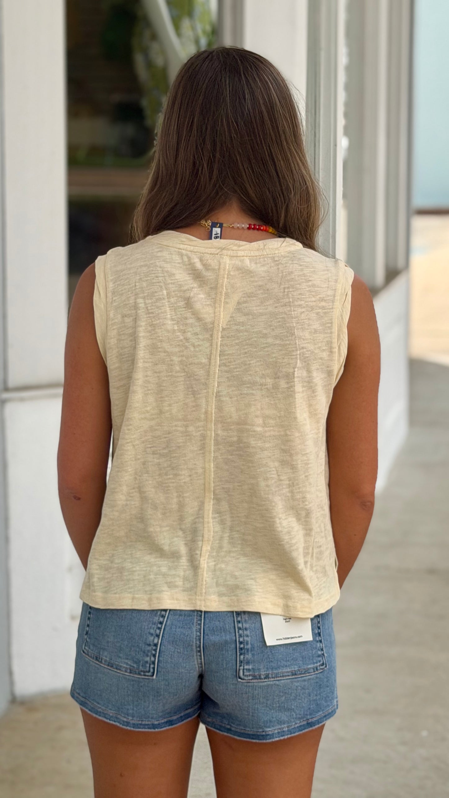 Butter Yellow Heather V Neck Sleeveless Top