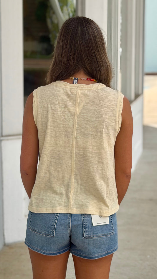 Butter Yellow Heather V Neck Sleeveless Top