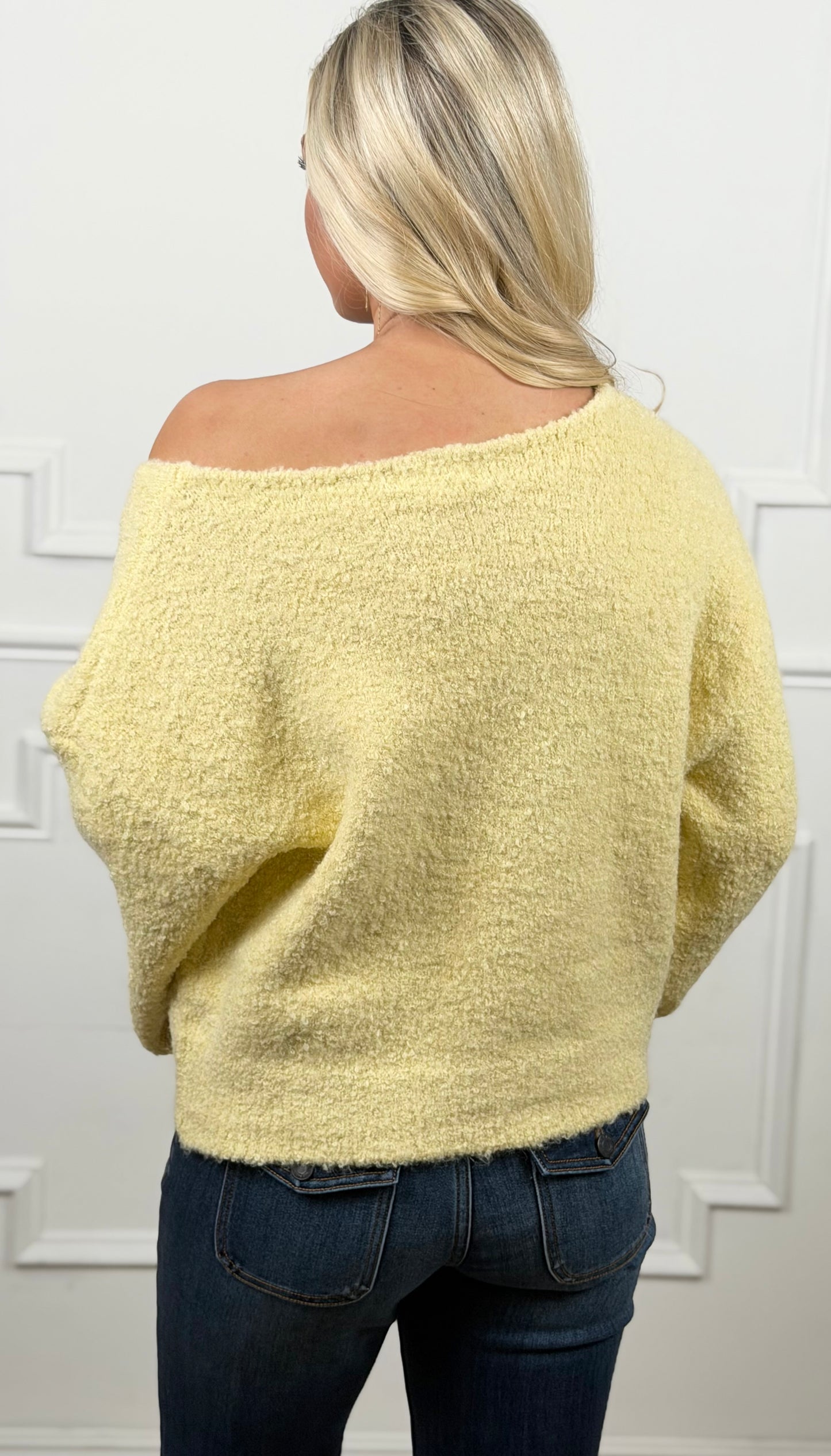 Misted Yellow Textured Bubble Sleeve Sweater