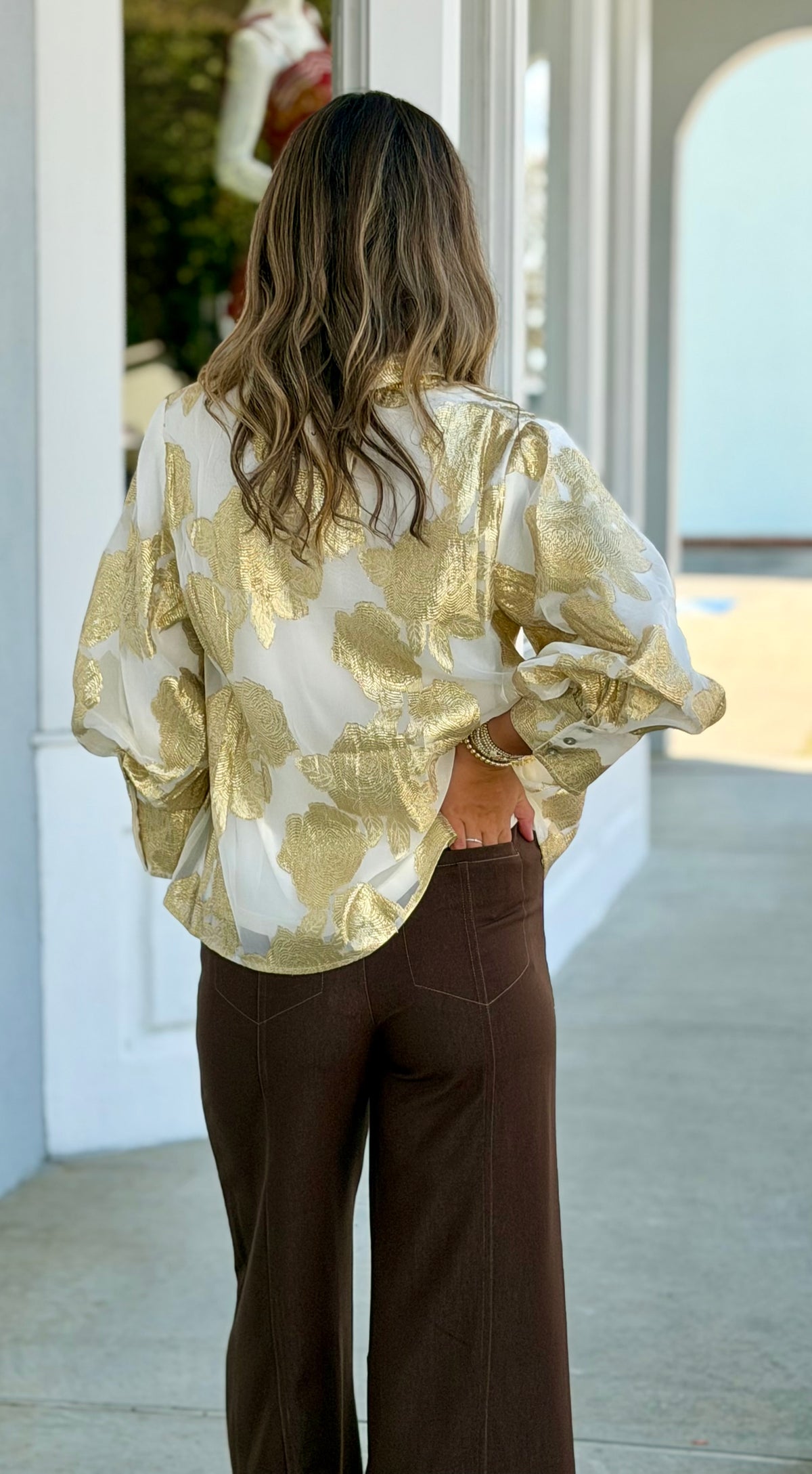 Ivory/Gold Flower Top