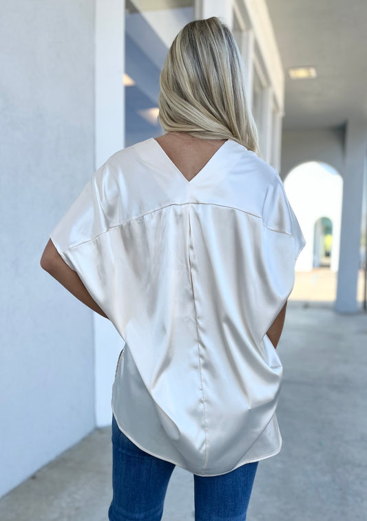 Ivory Willow V Neck Satin Top