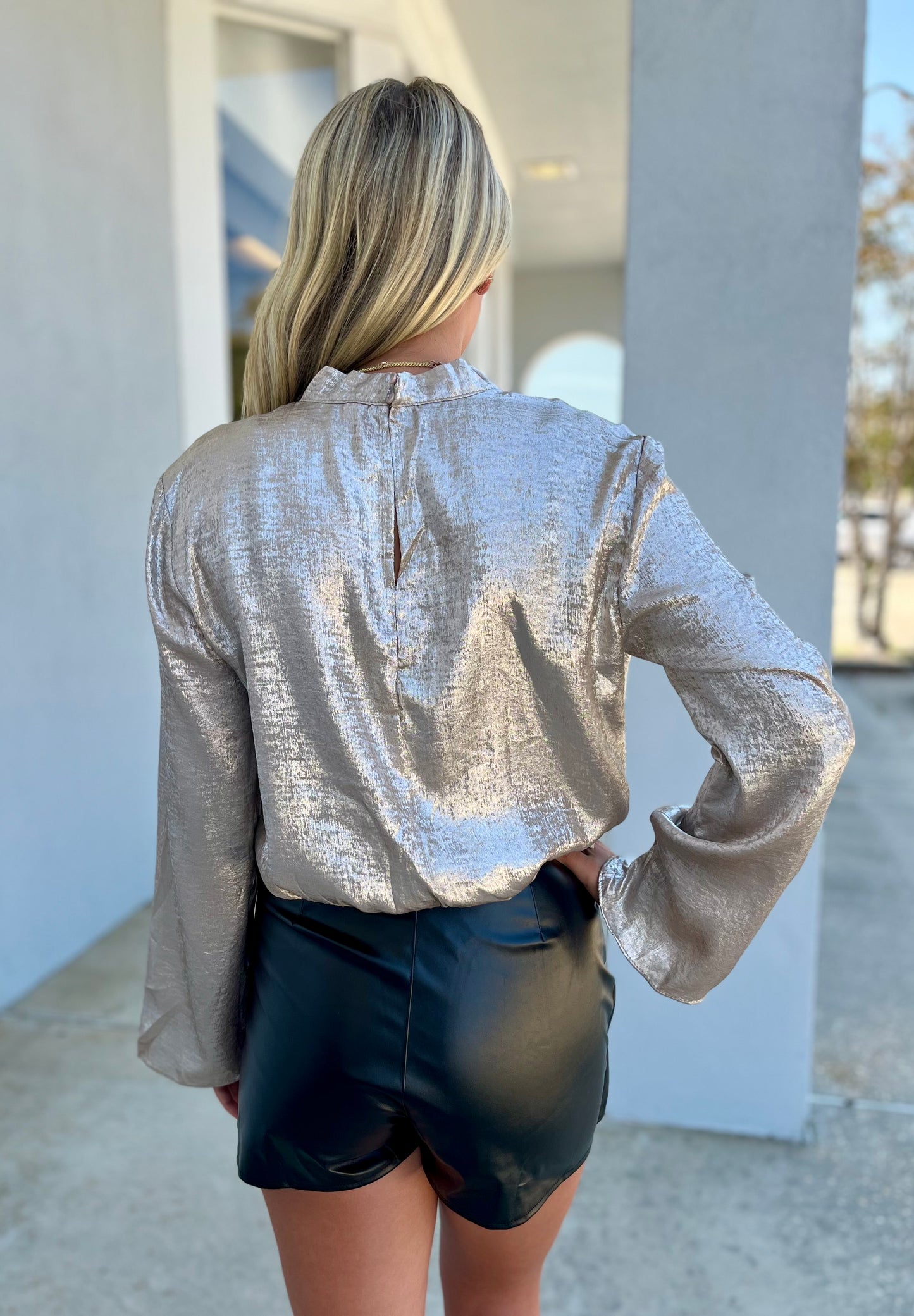 Taupe High Neck Long Sleep Top