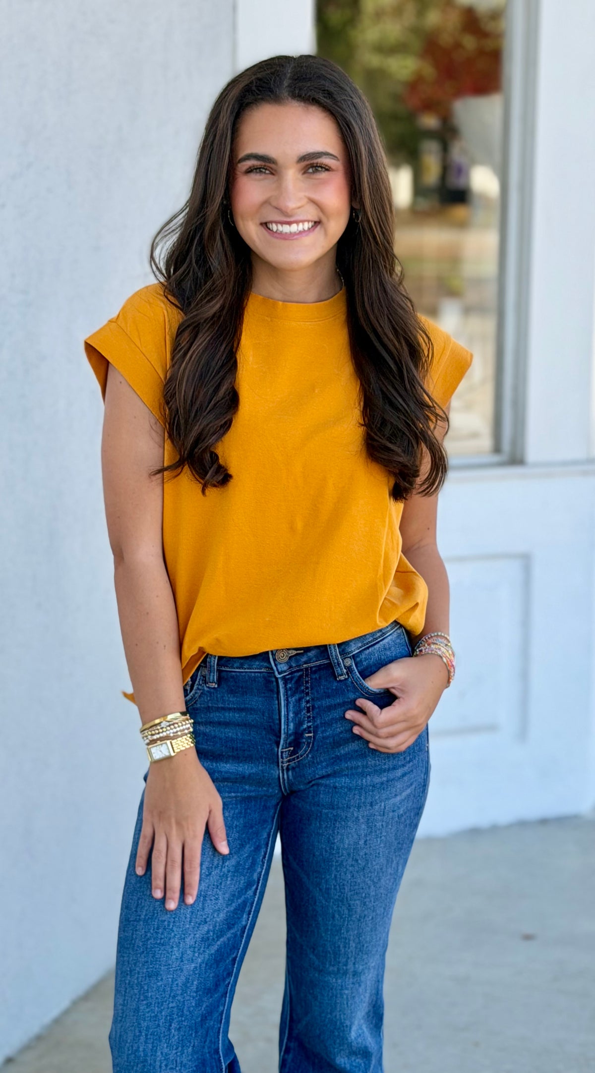 Short Sleeve Solid Top, Mustard