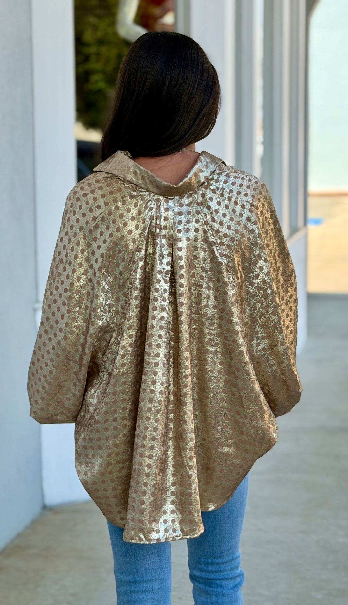 Mocha Polka Dot Button Down Shirt