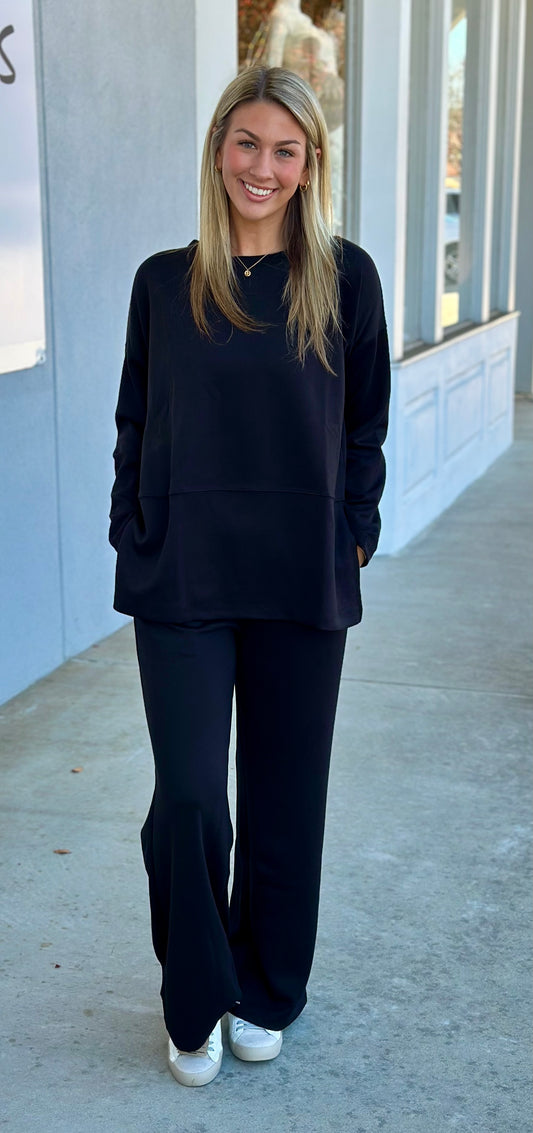 Scuba Side Slit Top and Pant SET, Black