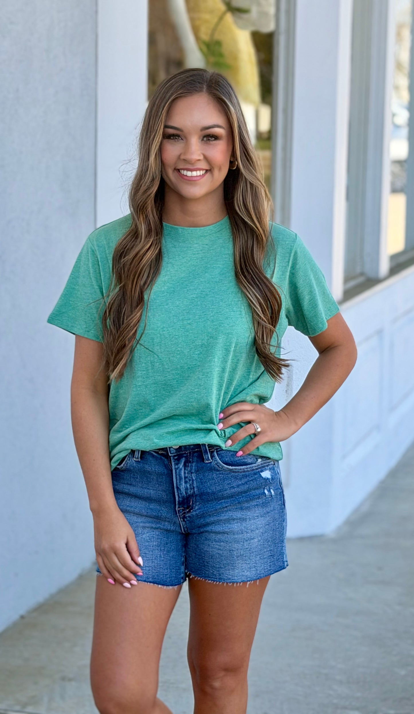 Cotton Boyfriend Round Neck Tee, H K Green