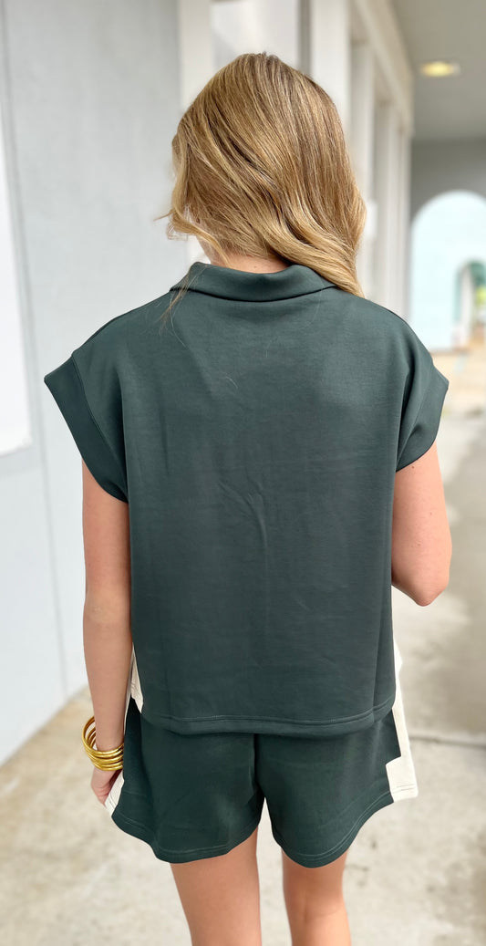 Dark Green Half Zip Pullover and Short SET