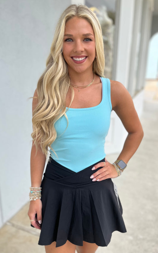 Square Neck Ribbed Tank Top , Bright Blue