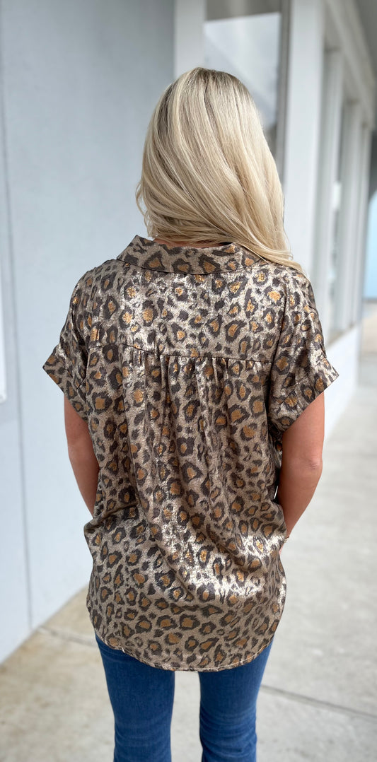 Toffee Leopard Button Down Top