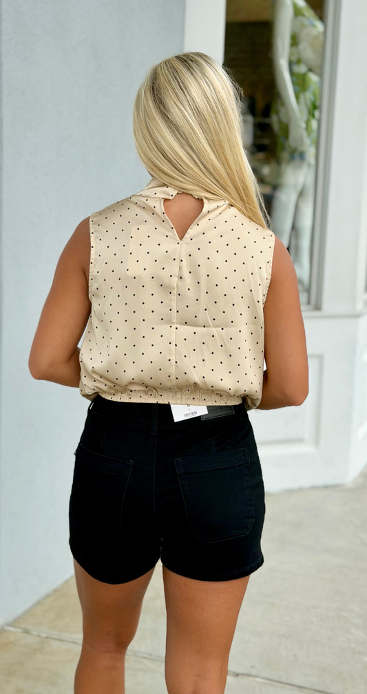 Taupe Dot High Neck Sleeveless Top