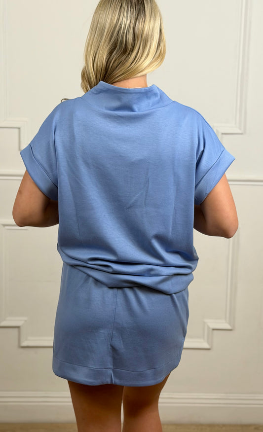 Periwinkle High Neck Half Zip Top