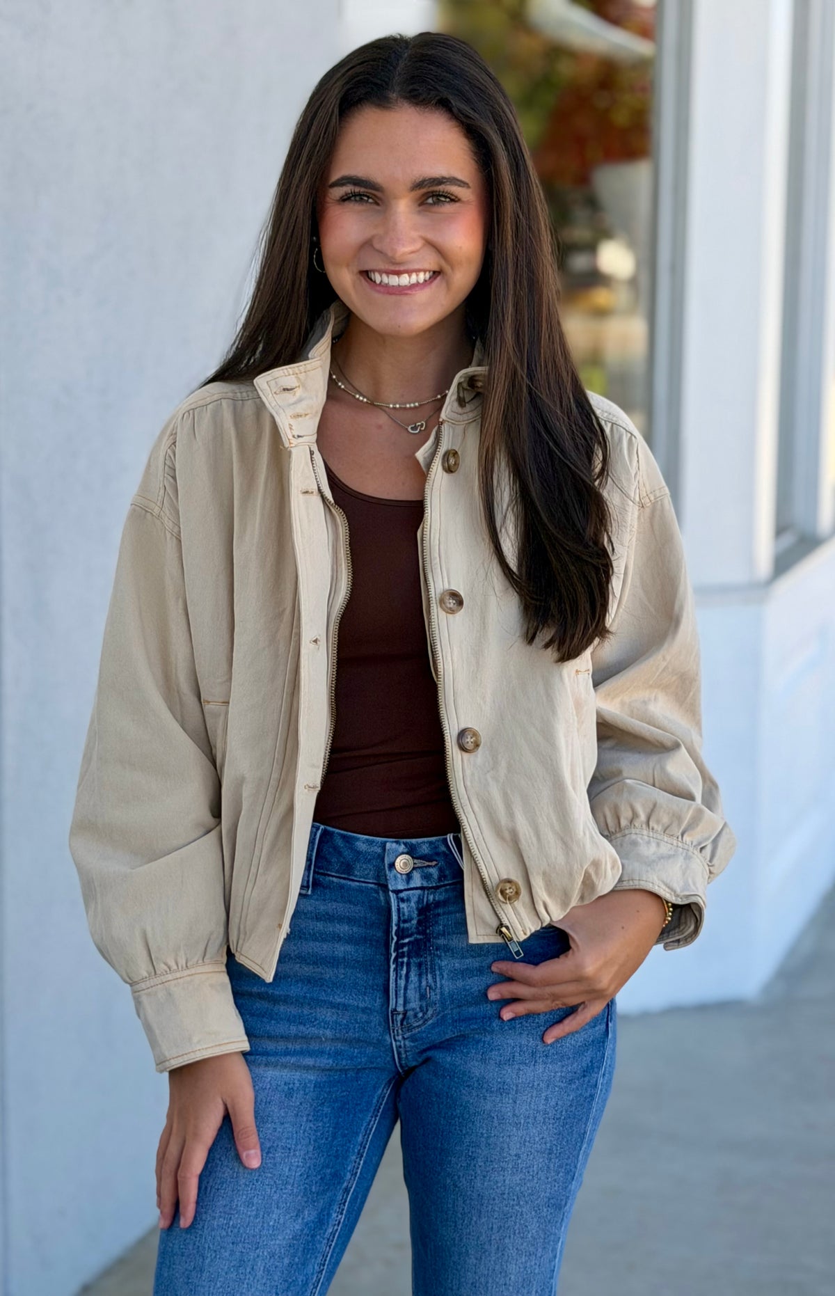 Beige Bomber Jacket