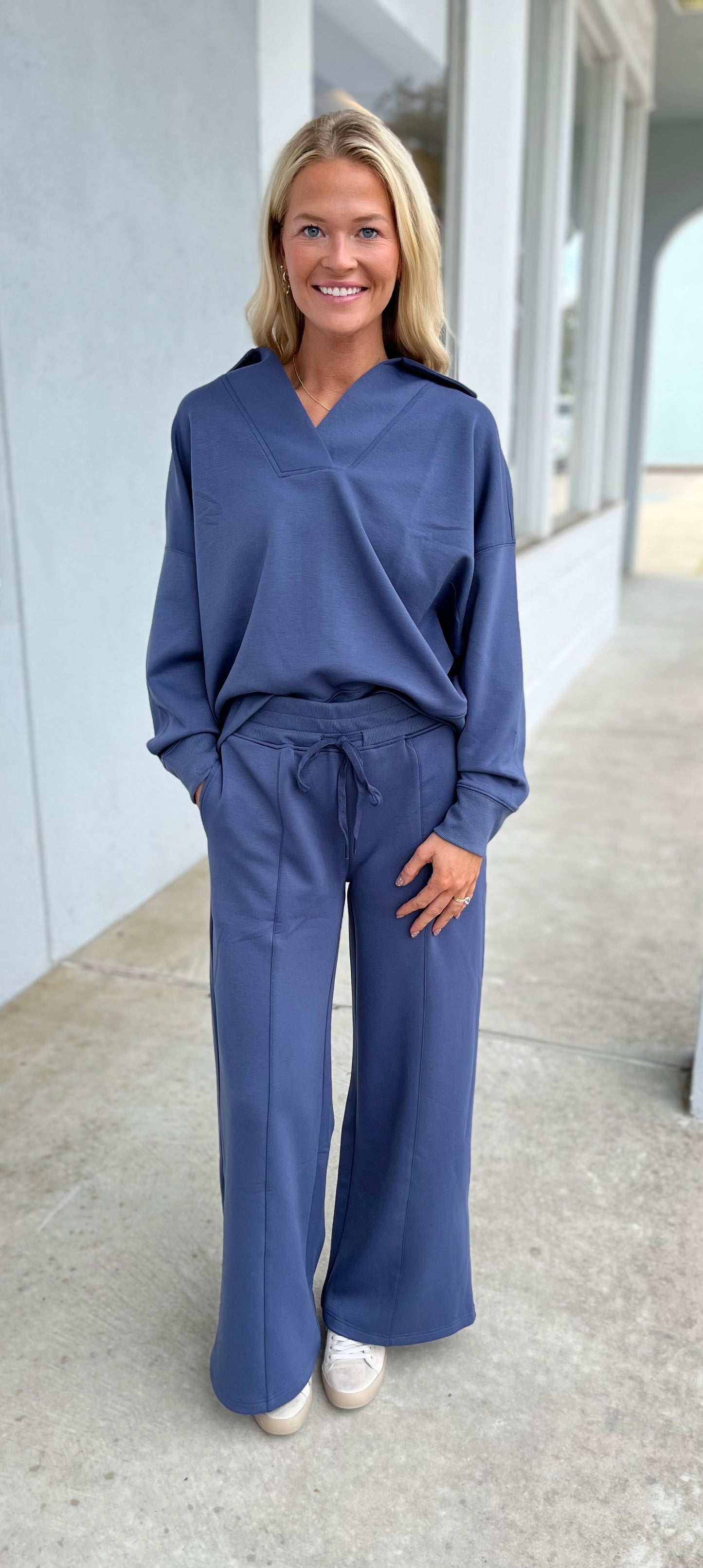 Scuba Collared Pullover & Pants SET, Blue Indigo