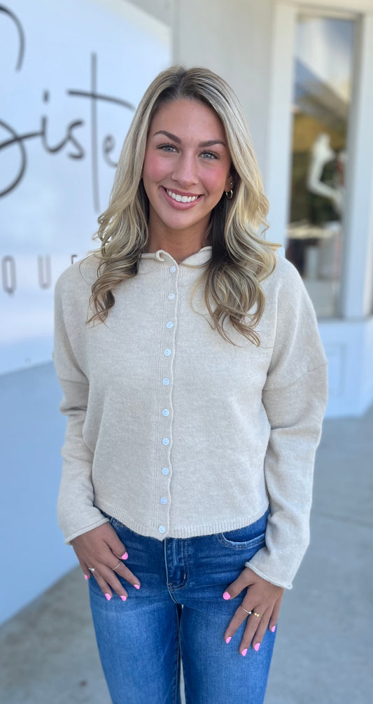 Sand Button Down Cardigan