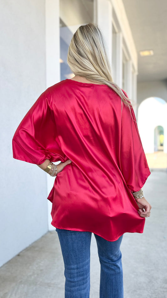 Sadie Chili Pepper V Neck Satin Top