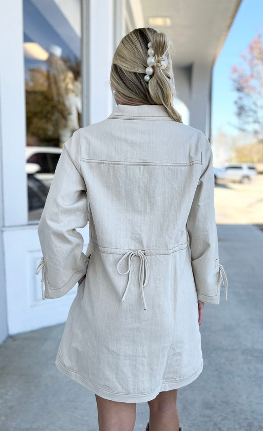 Sand Denim Long Sleeve Dress