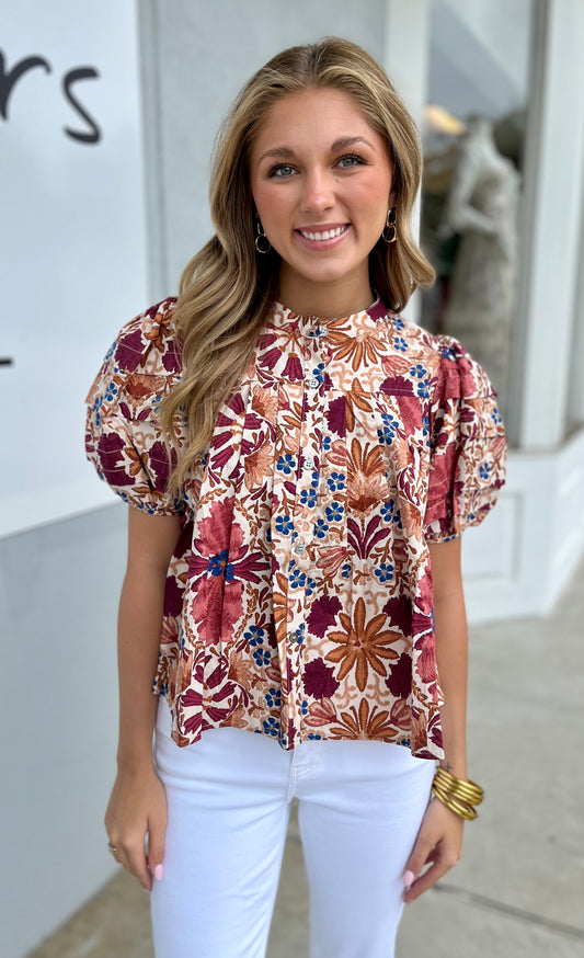 Cream Rust Button Up Blouse