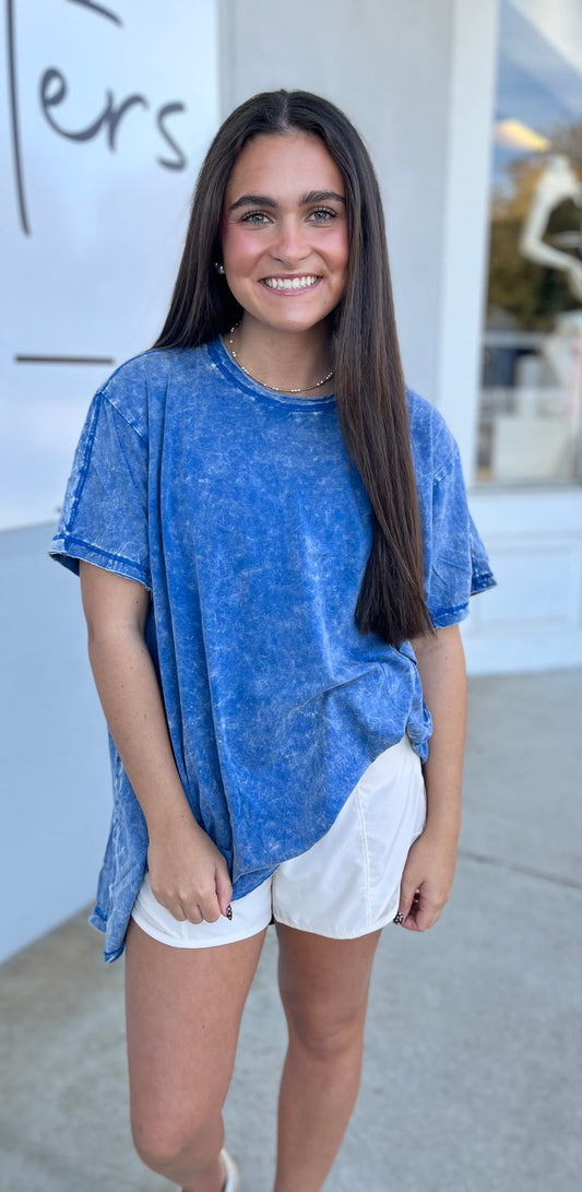Crinkle Washed Cotton Oversized Top, Classic Blue