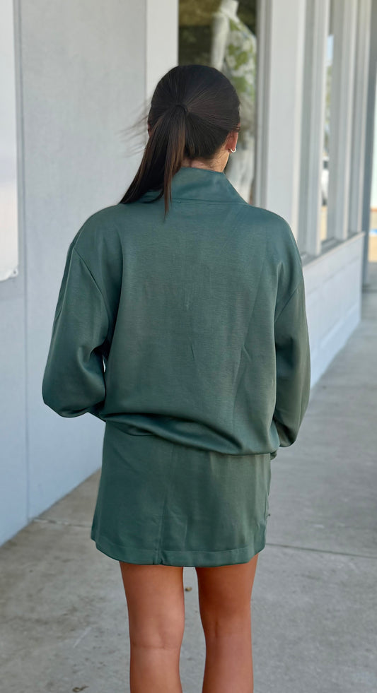 Long Sleeve Half Zip Top and Skort SET, Slate Green