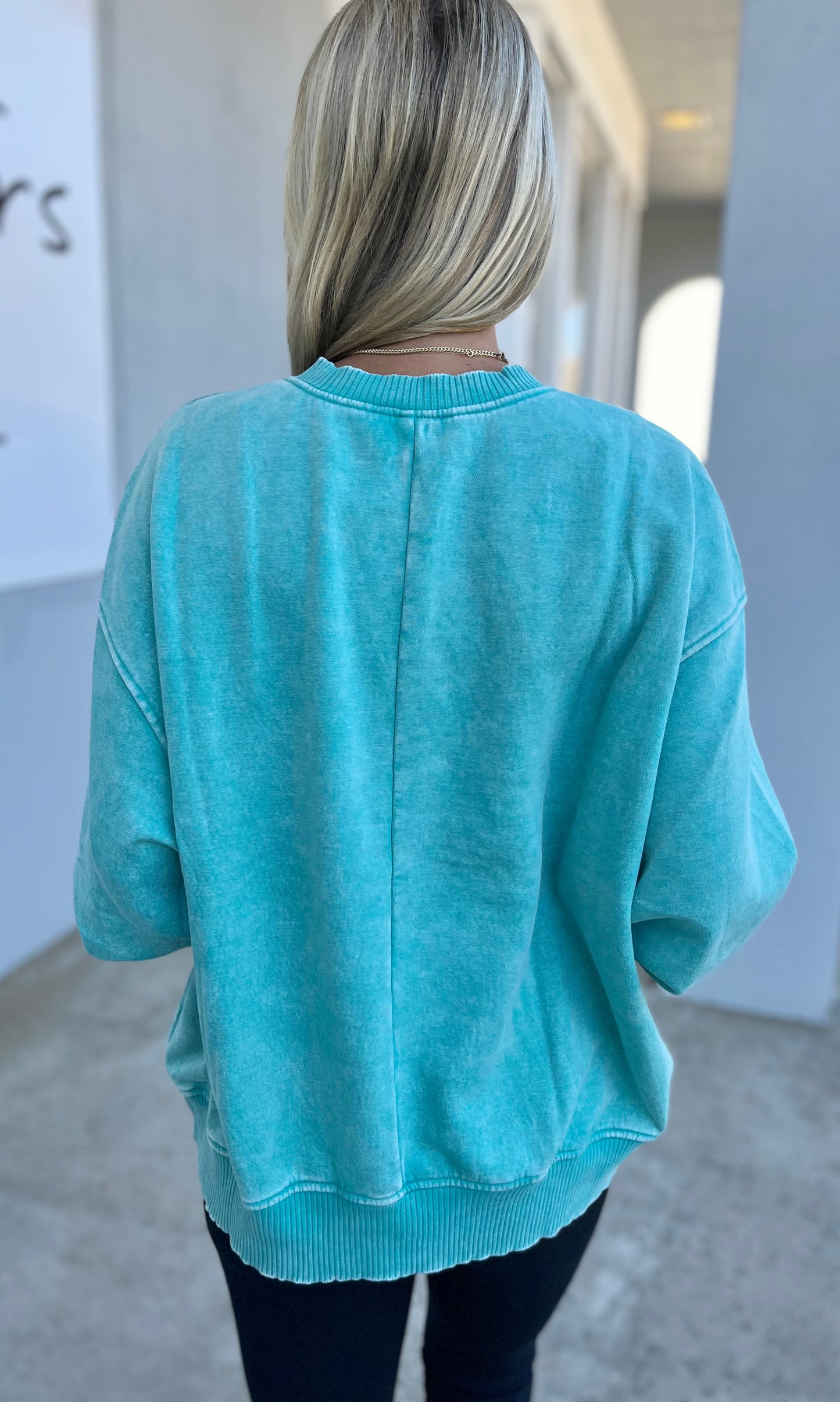 Acid Wash Fleece Pullover, Turquoise
