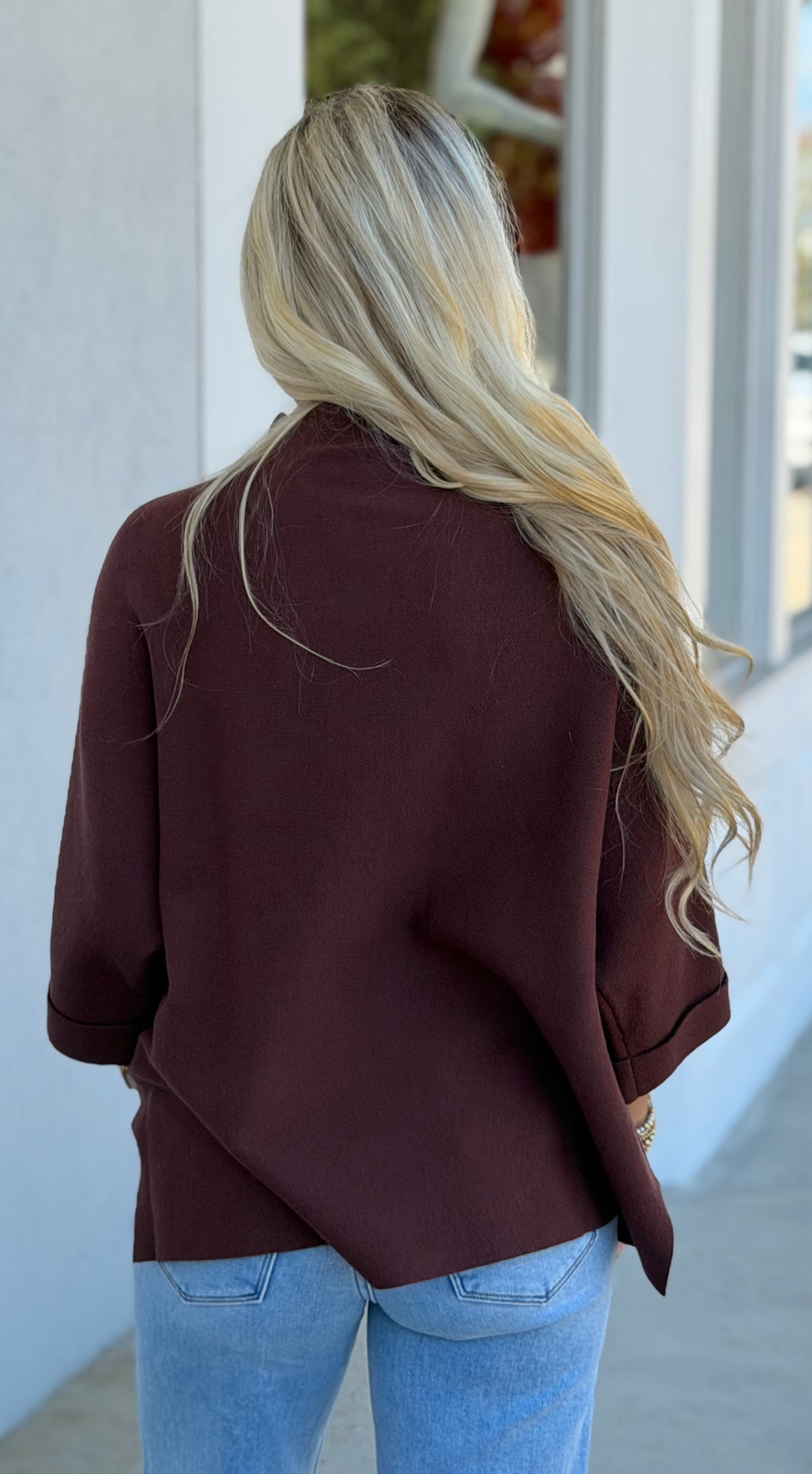 Mock Neck Oversized Sweater Top, Espresso