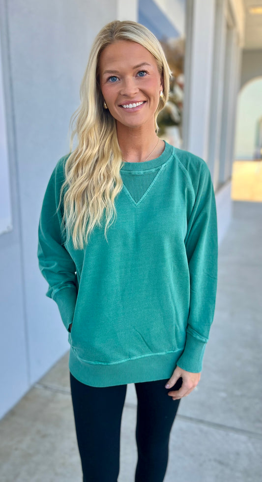 French Terry Pullover With Pockets, Dk Green