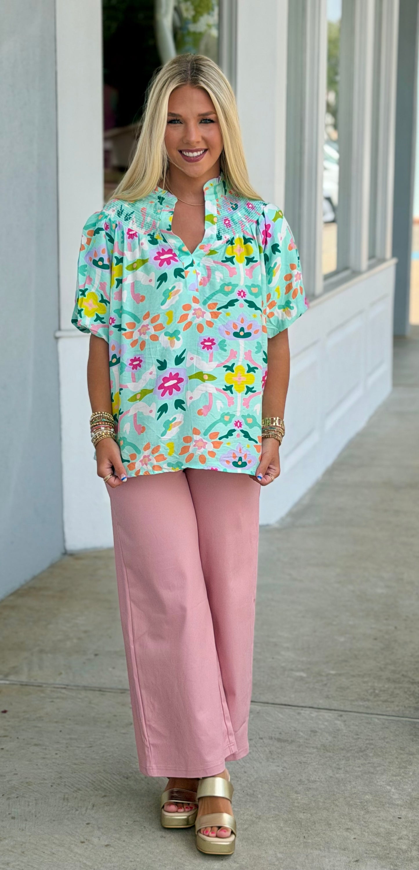 Mint Mix Cheerful Print Top