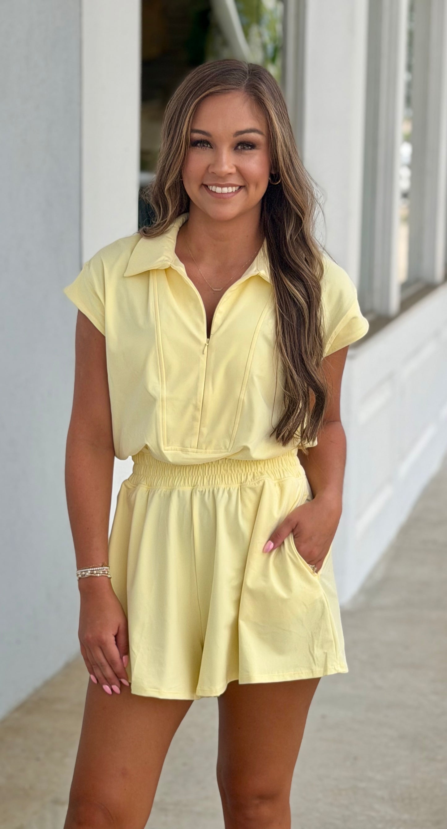 Butter Soft Collar Tennis Romper, Lemonilla