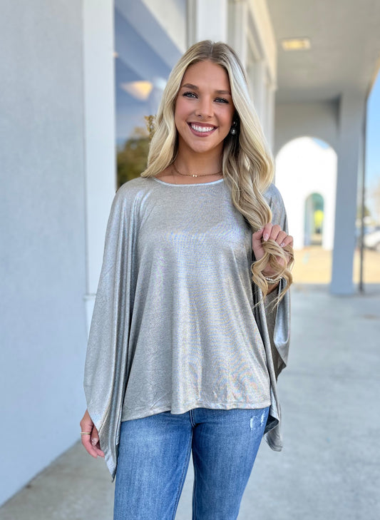 Grey Round Neck Poncho Top