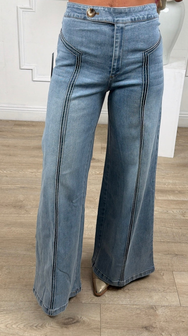 Light Denim High Waisted Wide Leg Jeans