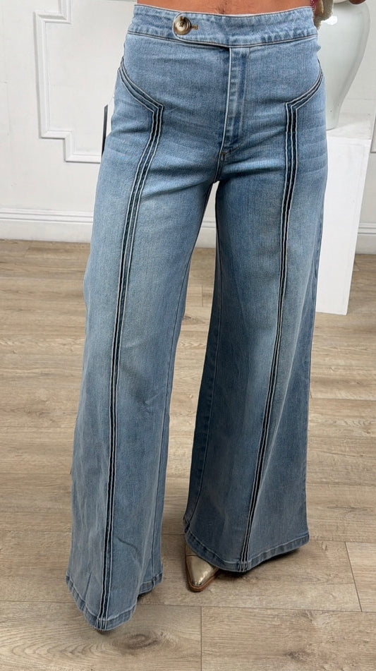 Light Denim High Waisted Wide Leg Jeans