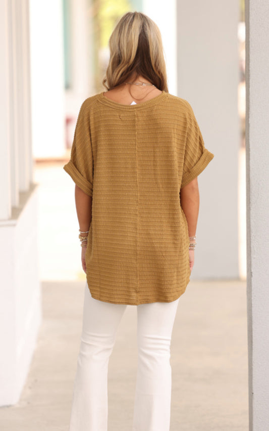 Camel Round Neck Dolman Top