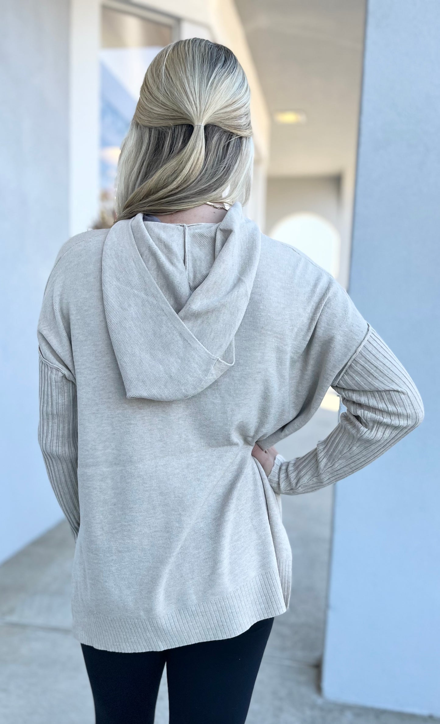 Drawstring Ribbed Hoodie