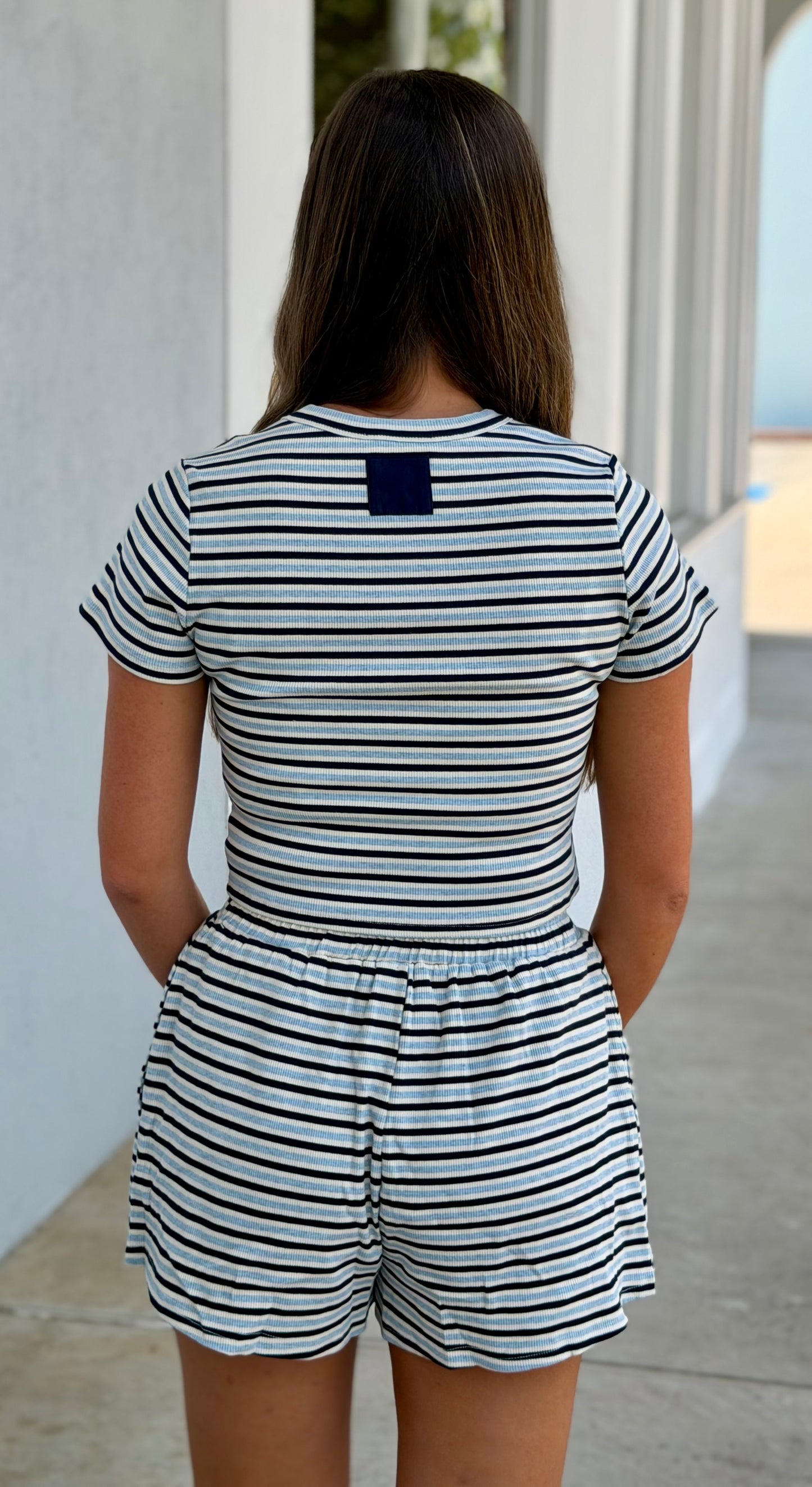 Navy/Blue Striped Crop Lounge Top