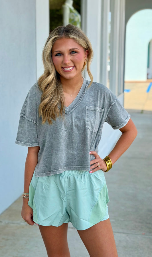 Grey Exposed Seam Boxy Top