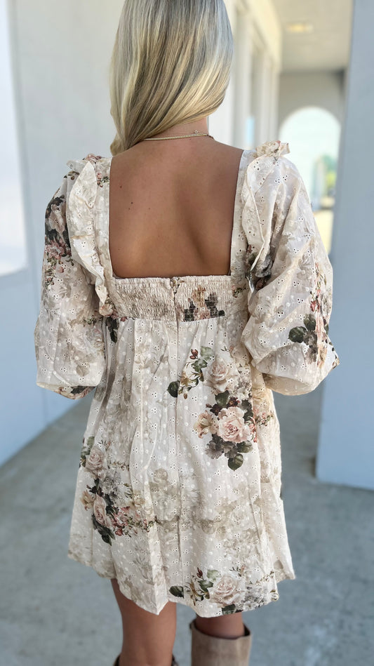 Beige Floral Baby Doll Dress