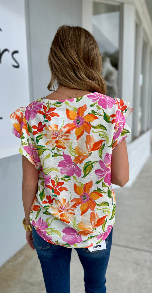 Floral Ruffle Sleeve Top