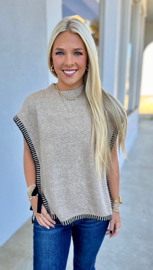 Side Tie Knit Sweater Vest, Mocha