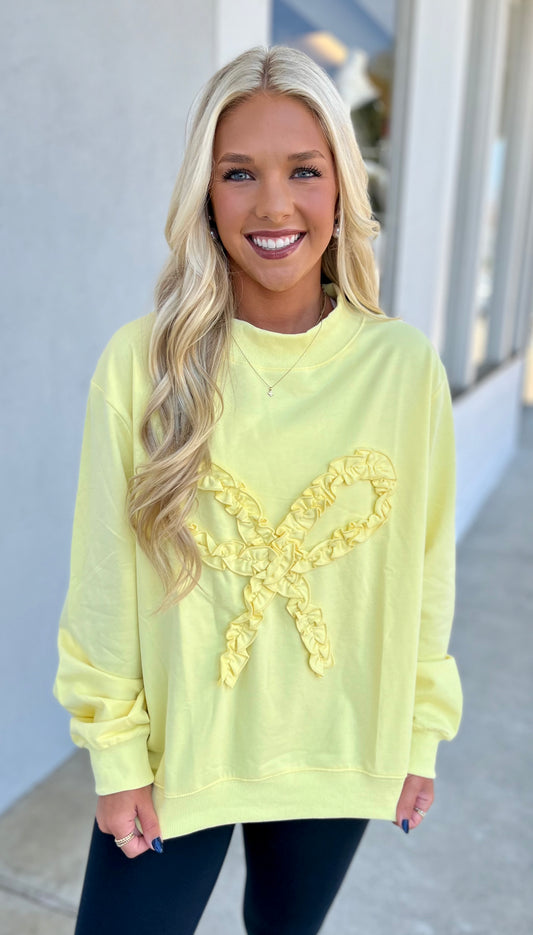 Mock Neck Sweatshirt W Ruffle Bow, Lemon
