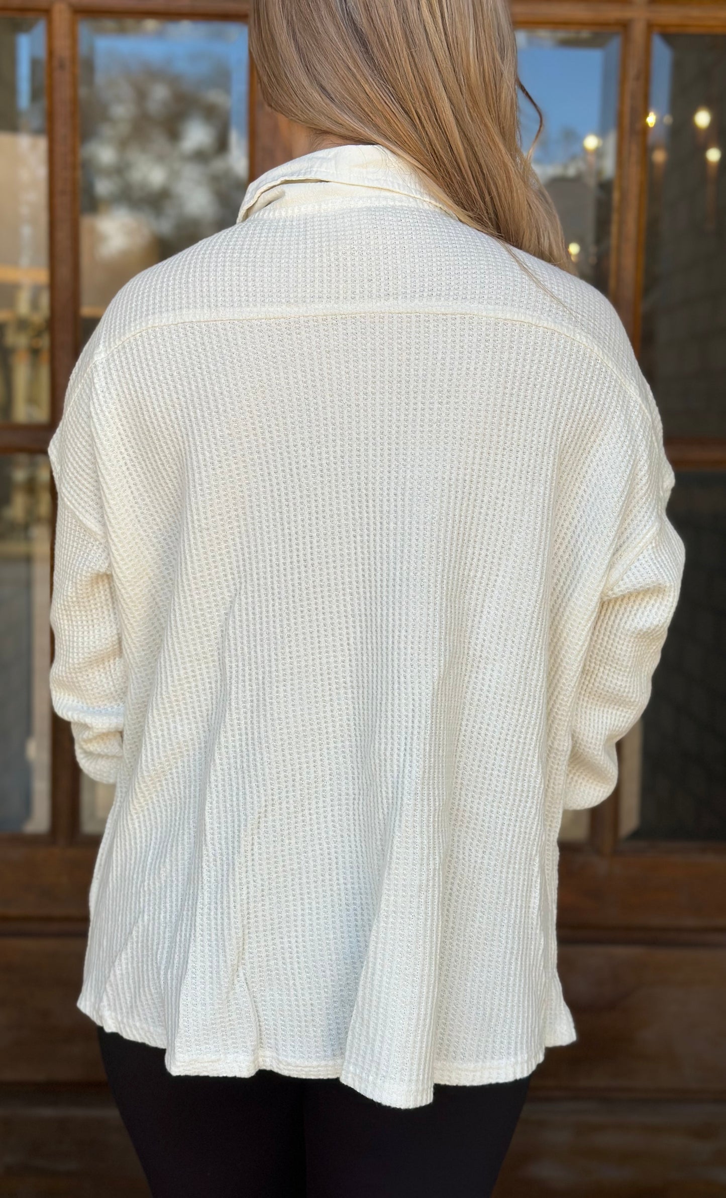 Mineral Washed Waffle Shacket, Cream