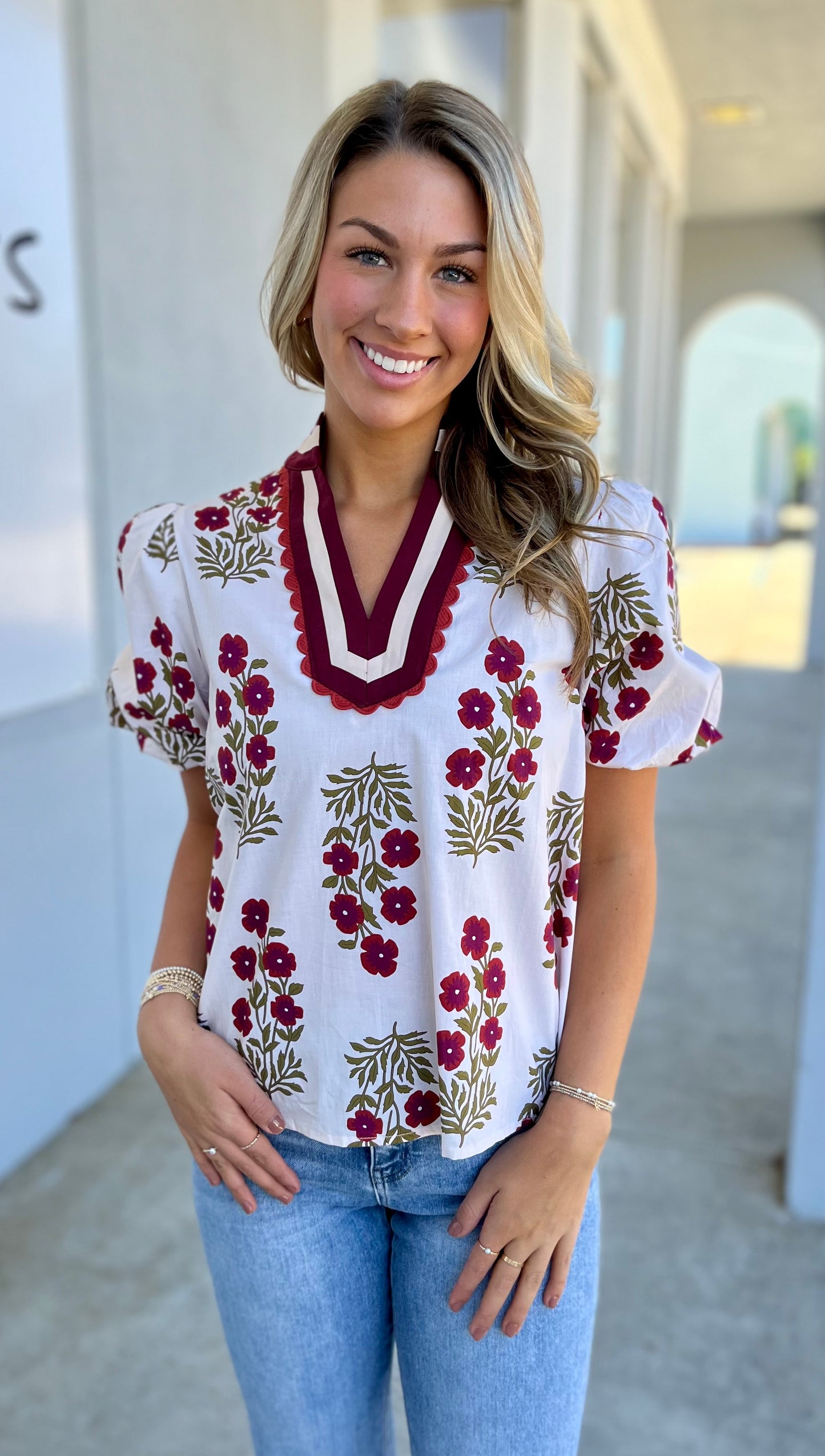 Floral Bubble Sleeve Top