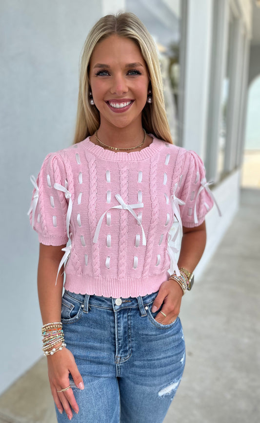 Pink Bows W Scallop Hem Top