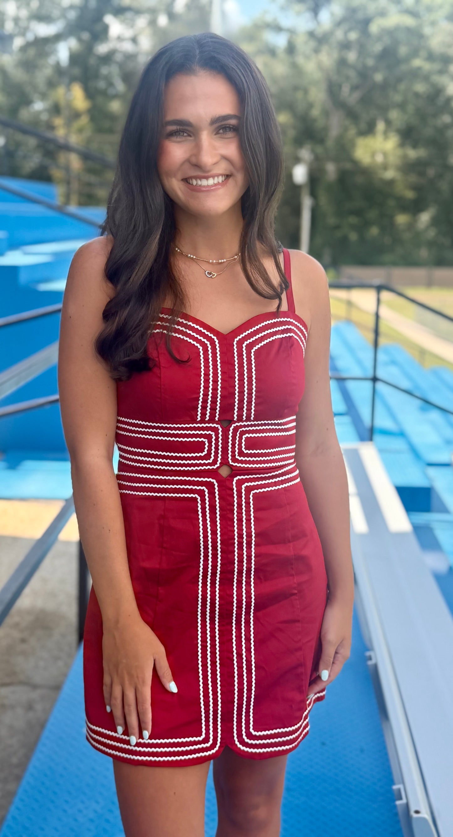 Crimson/White Lace Trimmed Mini Dress