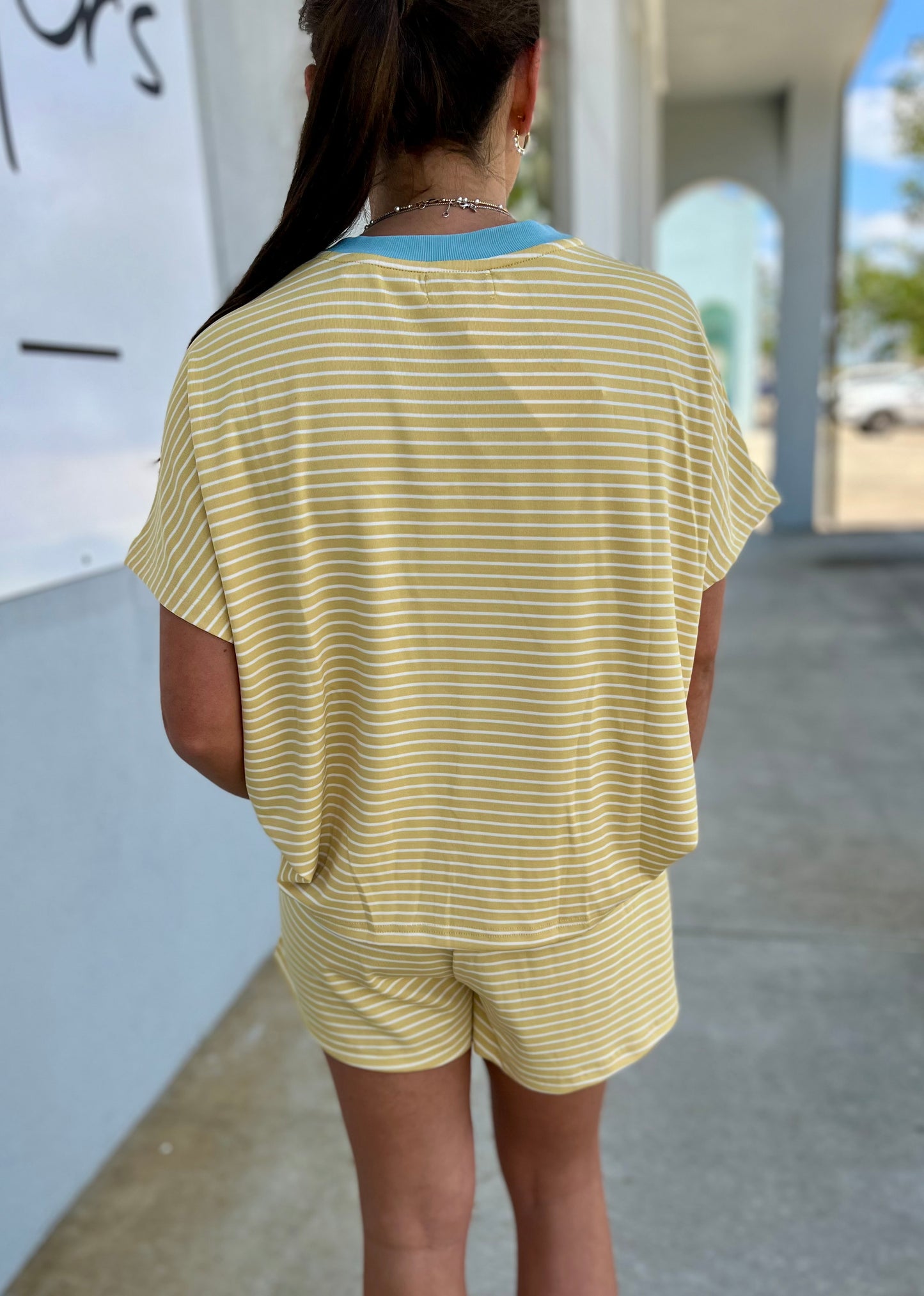 Butter/Sky Loose Fit Stripe Knit Top & Short SET
