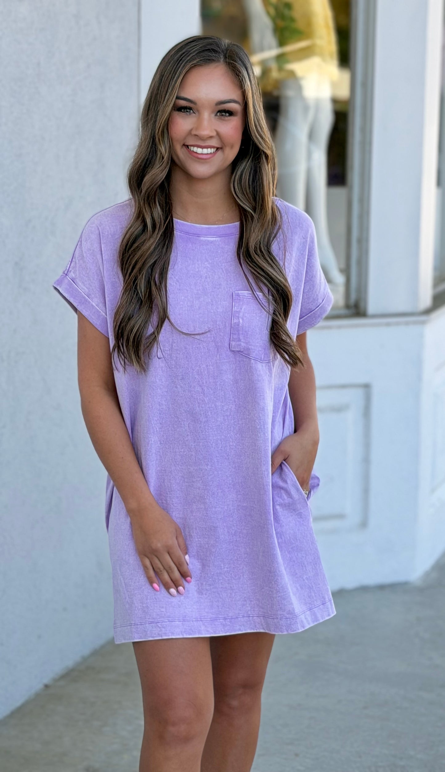 Cotton Washed T Shirt Dress, B Lavender
