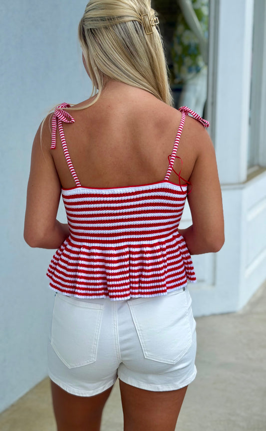 White/Red Peplum Tank