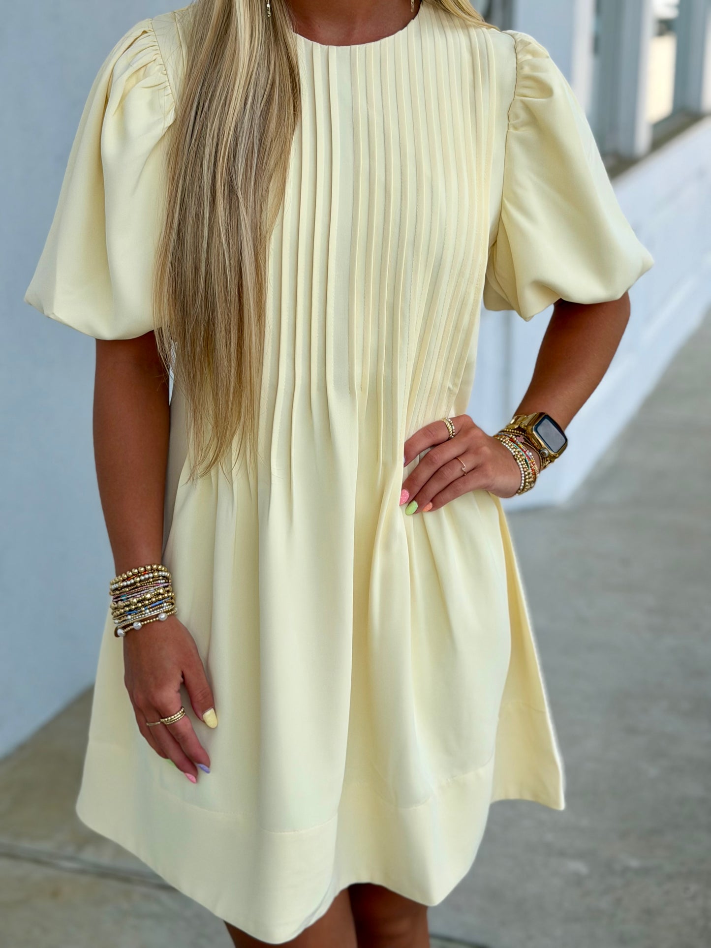 Yellow Pleated Detail Dress