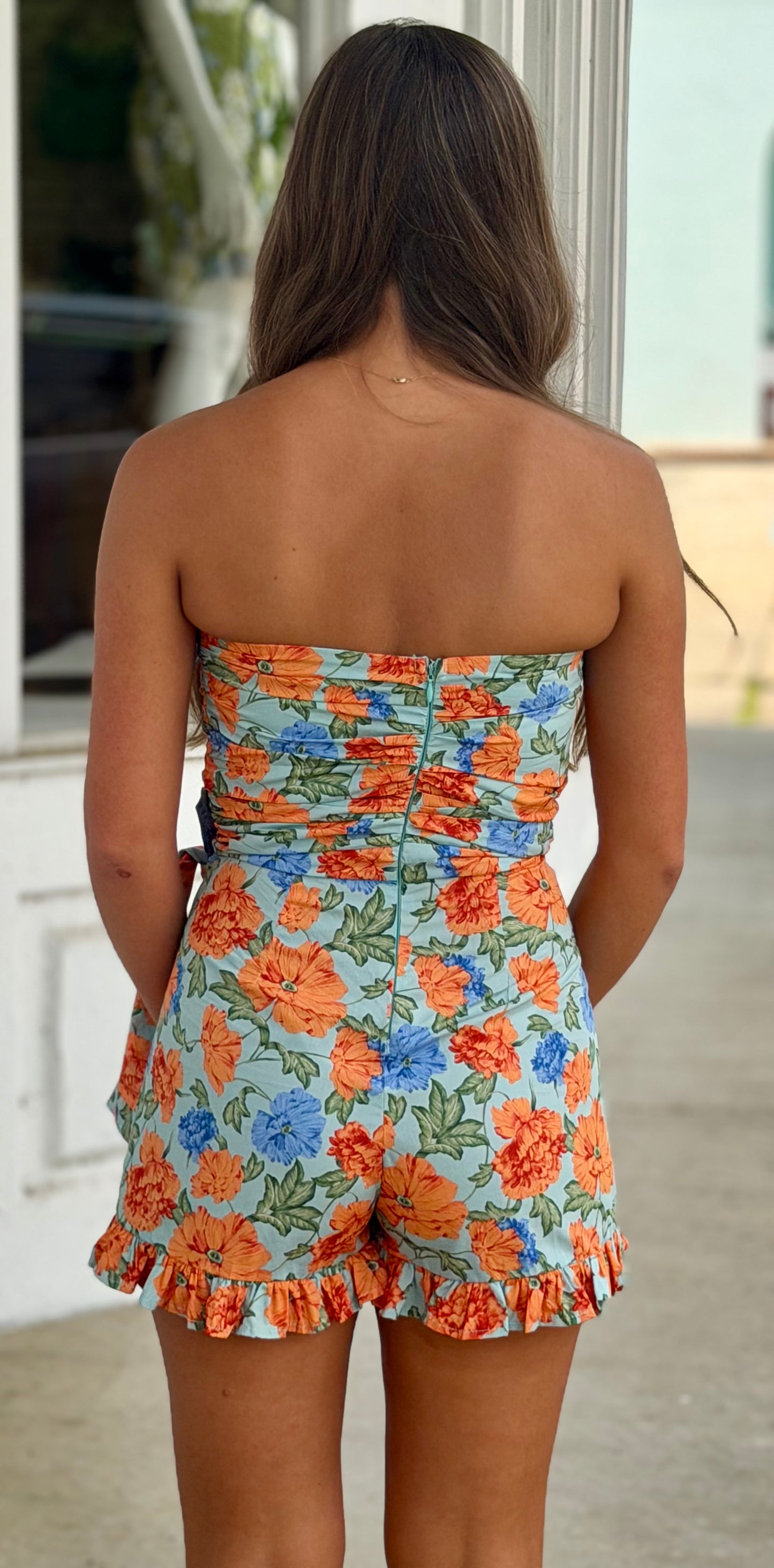 Floral Strapless Wrap Romper , Haven