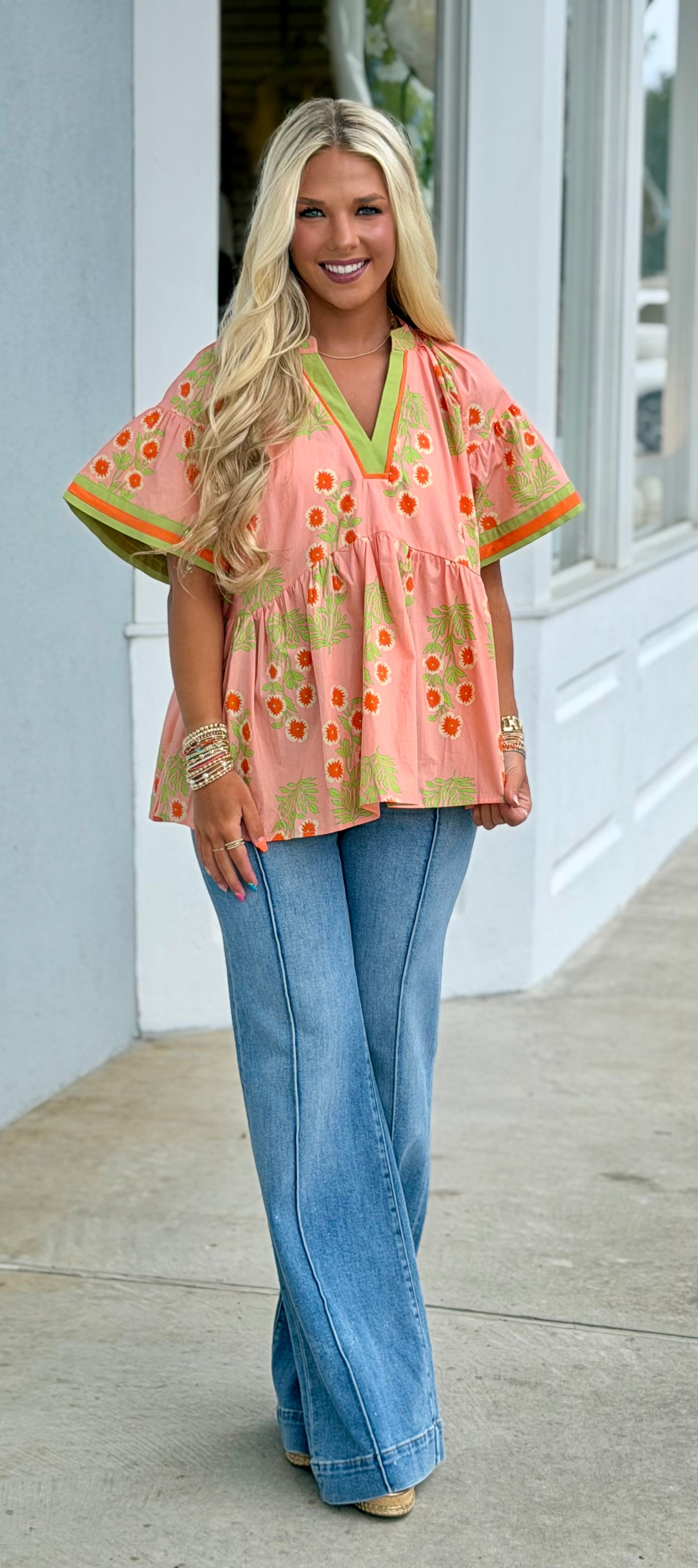 Peach Floral Babydoll Top